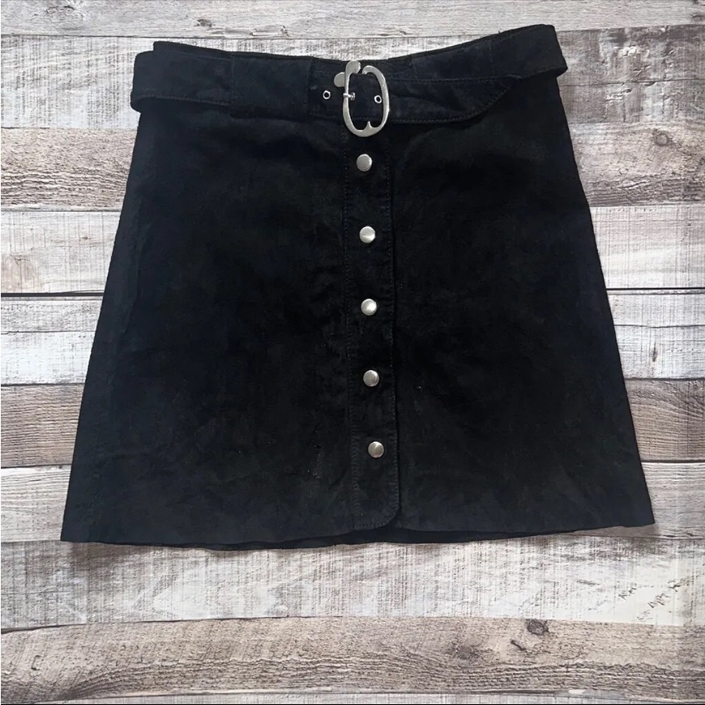 Zara UK real suede a-line button belt mini skirt 60’s 90’s mini lined XS or S 26